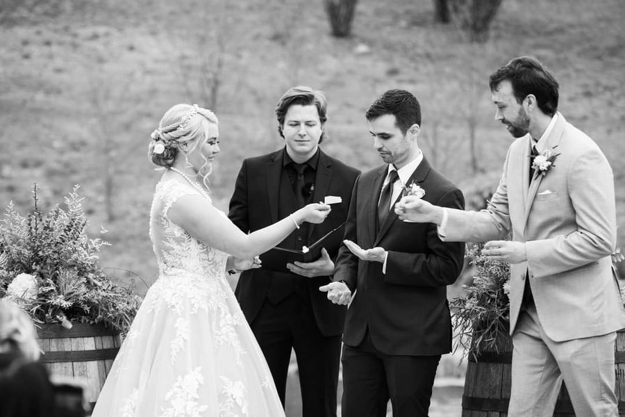 Black-and-white photo of the ring exchange